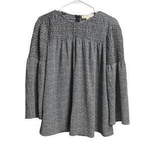 Michael Kors Smocked Peasant Blouse Size XS Pullover Zip Back Black White